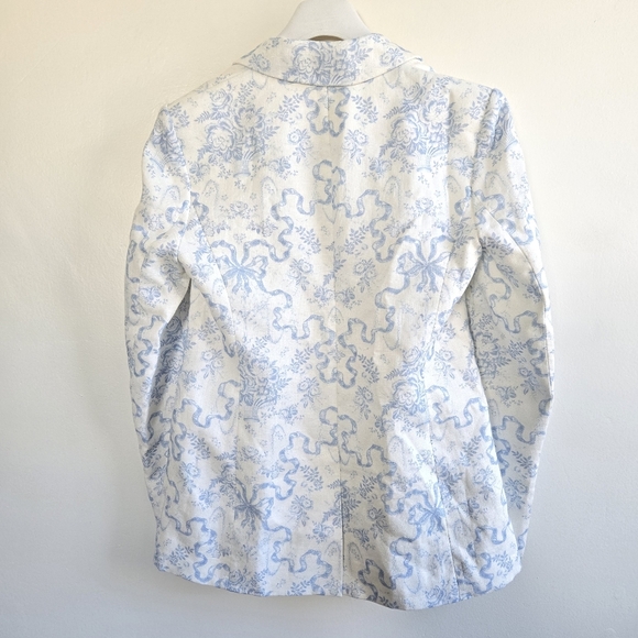 New LoveShackFancy Lumine Linen Blissful Blue Double-Breasted Jacket Size 2 NWT - Picture 11 of 12